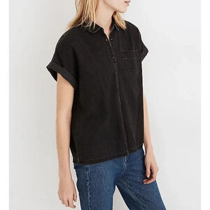 Madewell Shirt Women's Lunar Wash Denim Rolled Sleeve Button Up S Black A001495